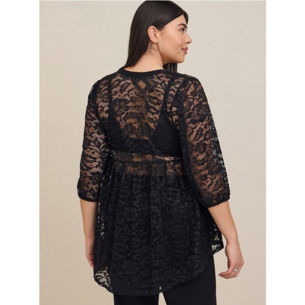TORRID NWT BABYDOLL SHEER LACE BUTTON DOWN TUNIC TOP - Picture 2 of 5